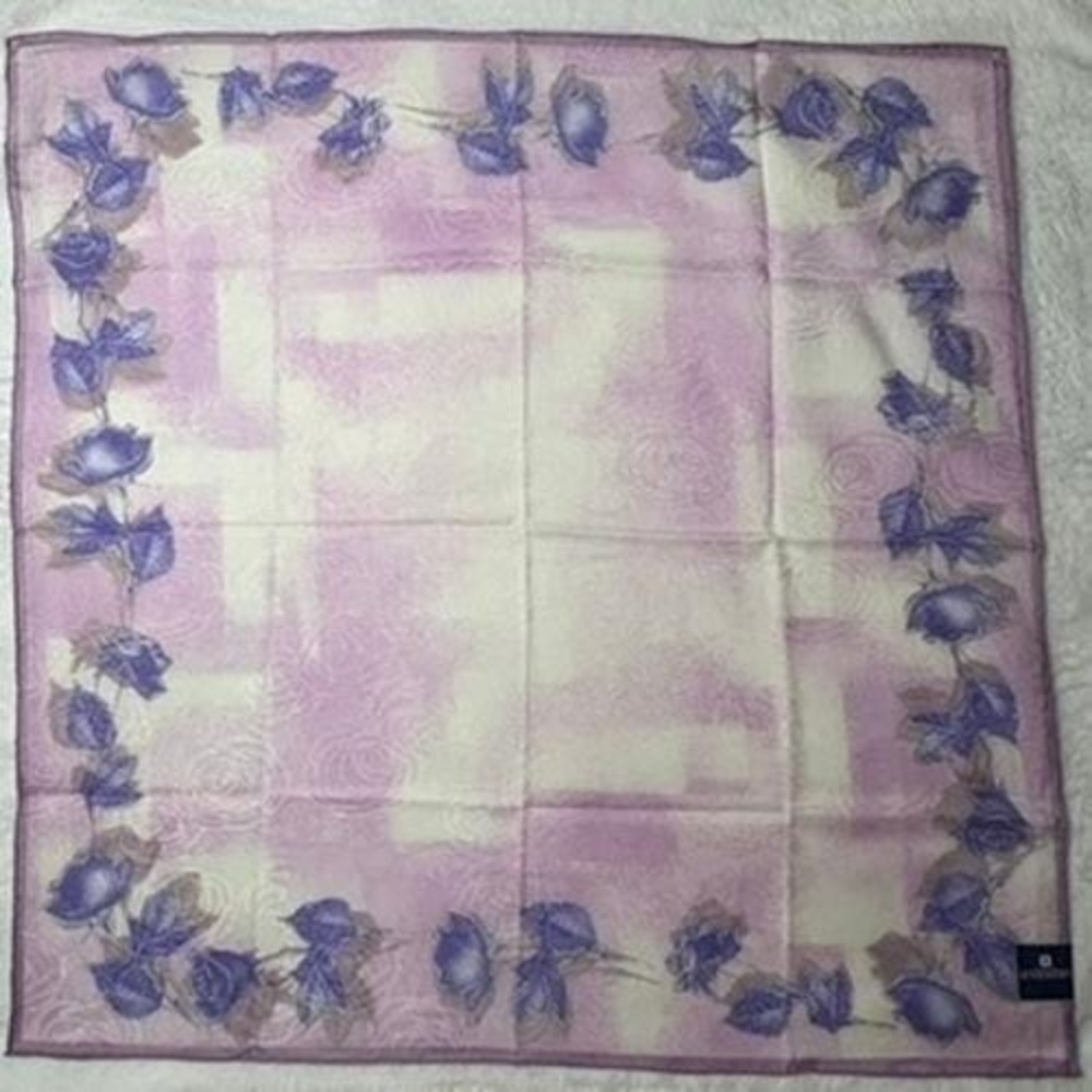 Vtg GIVENCHY Scarf Handkerchief Floral Rose Purple 19.5"